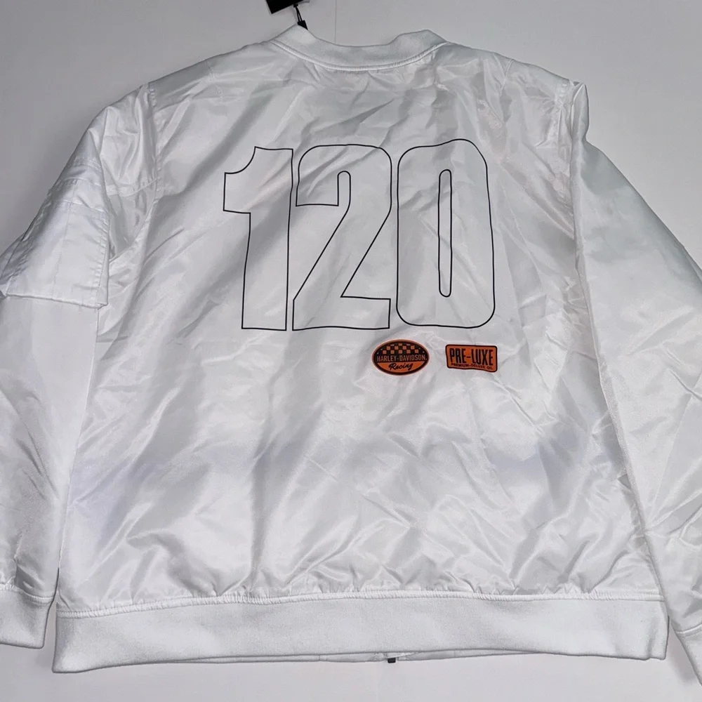 NEW Harley Davidson Women's Bomber Jacket 120th Anniversary 2XL 2X-Large White - Picture 3 of 9